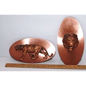 MCM Copper Wall Plaques Qty: (2): Tiger  Lion 3D Resin decor jungle